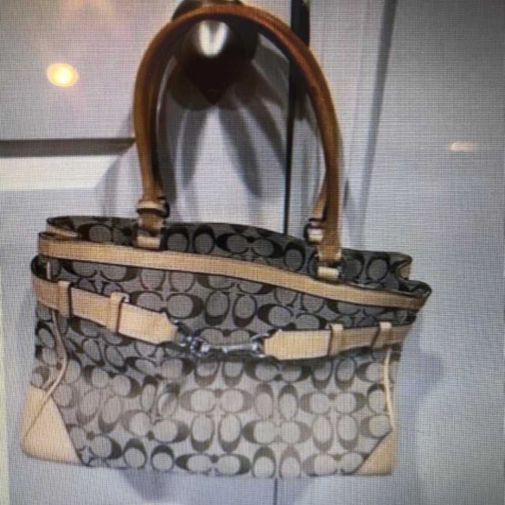 Coach Hampton Canvas & Leather Logo Shoulder Bag,A1071 F08K07